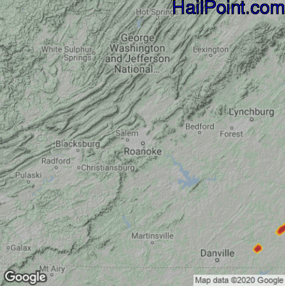 Hail Map for Roanoke, VA Region on May 24, 2022