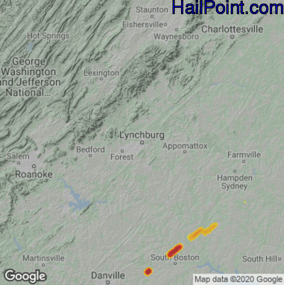 Hail Map for Lynchburg, VA Region on May 24, 2022