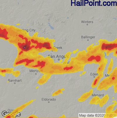 Hail Map for San Angelo, TX Region on May 24, 2022 