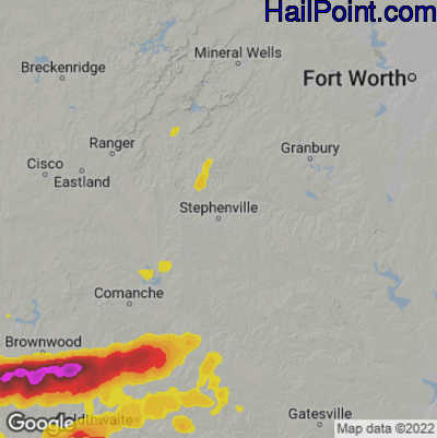 Hail Map for Stephenville, TX Region on May 24, 2022