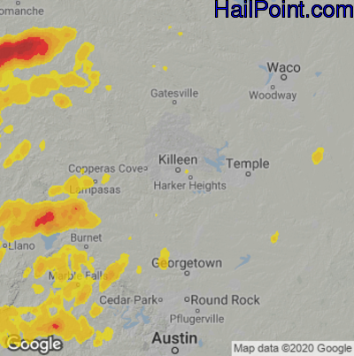 Hail Map for Killeen, TX Region on May 24, 2022
