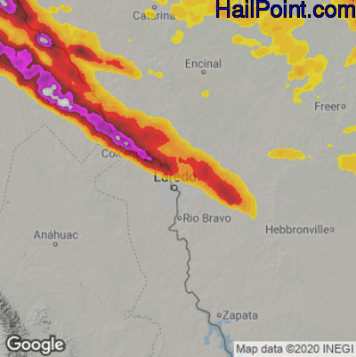 Hail Map for Laredo, TX Region on May 25, 2022