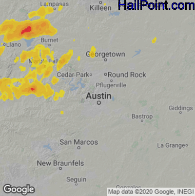 Hail Map for Austin, TX Region on May 25, 2022