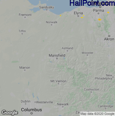Hail Map for Mansfield, OH Region on May 27, 2022