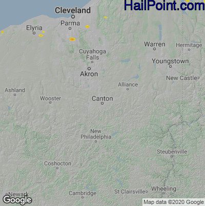 Hail Map for Canton, OH Region on May 27, 2022