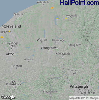 Hail Map for Youngstown, OH Region on May 27, 2022