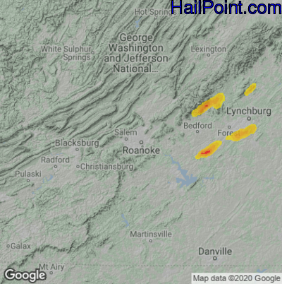 Hail Map for Roanoke, VA Region on May 27, 2022
