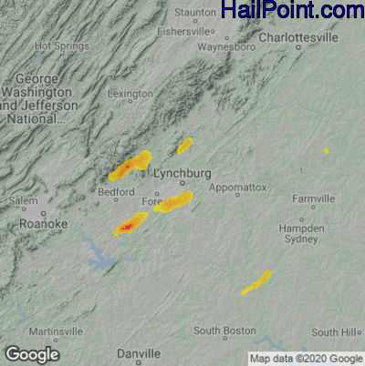 Hail Map for Lynchburg, VA Region on May 27, 2022