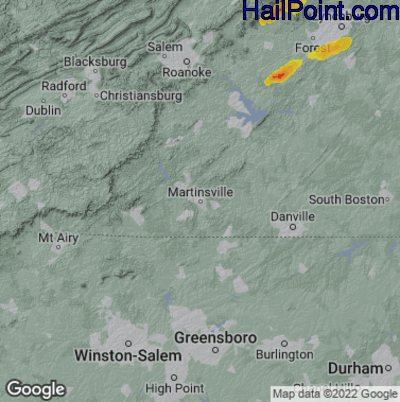 Hail Map for Martinsville, VA Region on May 27, 2022