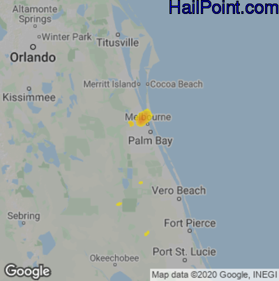 Hail Map for Palm Bay, FL Region on May 27, 2022 