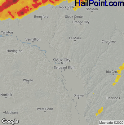 Hail Map for Sioux City, IA Region on May 29, 2022