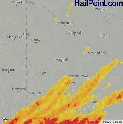 Hail Map for Marshall, MN Region on May 29, 2022