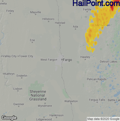 Hail Map for Fargo, ND Region on May 29, 2022