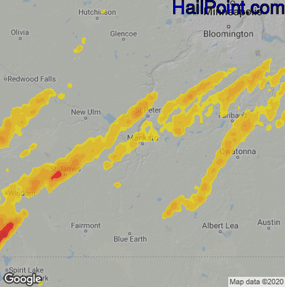 Hail Map for Mankato, MN Region on May 29, 2022