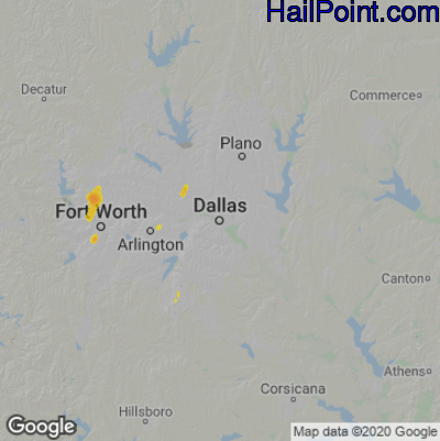 Hail Map for Dallas, TX Region on May 29, 2022 