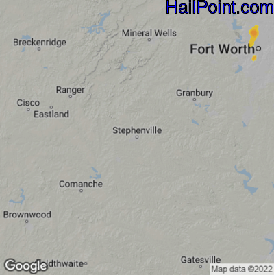 Hail Map for Stephenville, TX Region on May 29, 2022