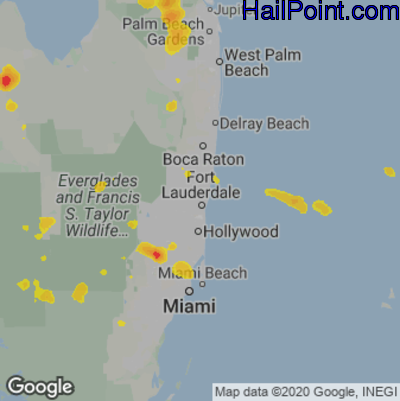 Hail Map for Fort Lauderdale, FL Region on May 29, 2022