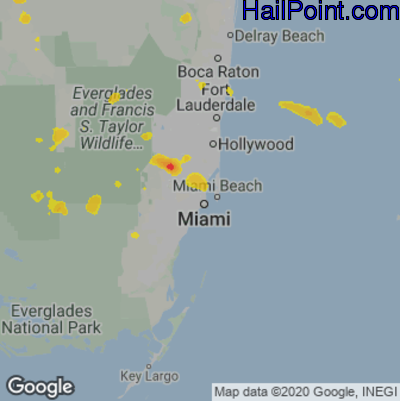 Hail Map for Miami, FL Region on May 29, 2022