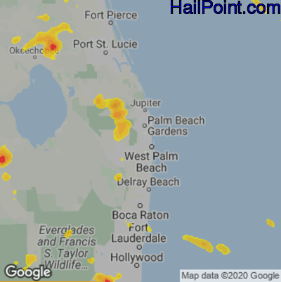 Hail Map for West Palm Beach, FL Region on May 29, 2022