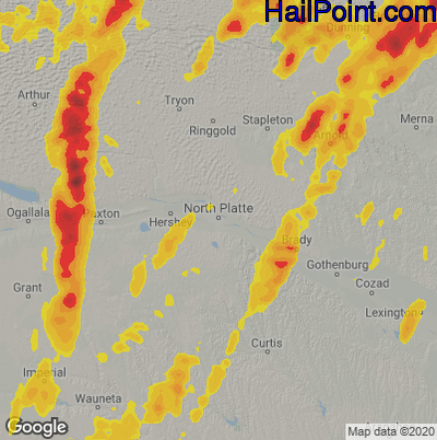 Hail Map for North Platte, NE Region on May 29, 2022