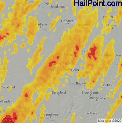 Hail Map for Sioux Falls, SD Region on May 30, 2022
