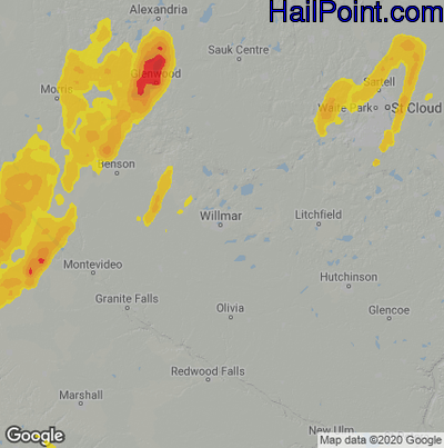 Hail Map for Willmar, MN Region on May 30, 2022 