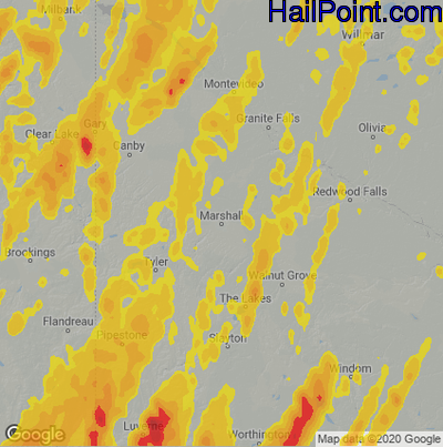 Hail Map for Marshall, SD Region on May 30, 2022