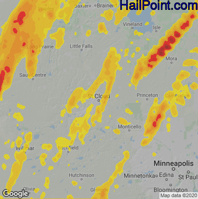 Hail Map for St Cloud, MN Region on May 30, 2022