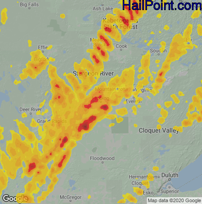 Hail Map for Hibbing, MN Region on May 30, 2022 