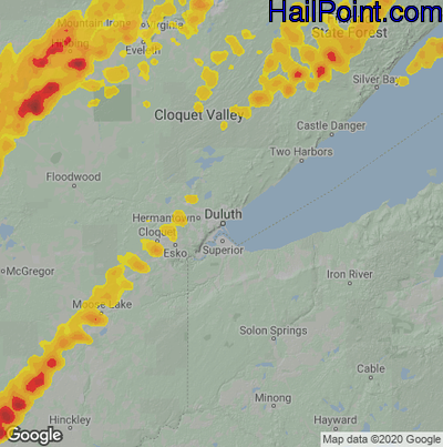 Hail Map for Duluth, MN Region on May 30, 2022 