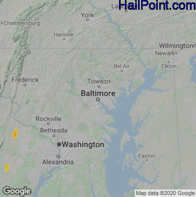 Hail Map for Baltimore, MD Region on May 30, 2022