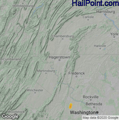 Hail Map for Hagerstown, MD Region on May 30, 2022