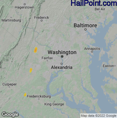 Hail Map for Arlington, VA Region on May 30, 2022