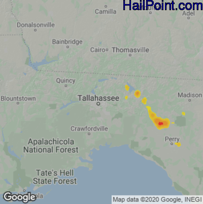 Hail Map for Tallahassee, FL Region on May 30, 2022