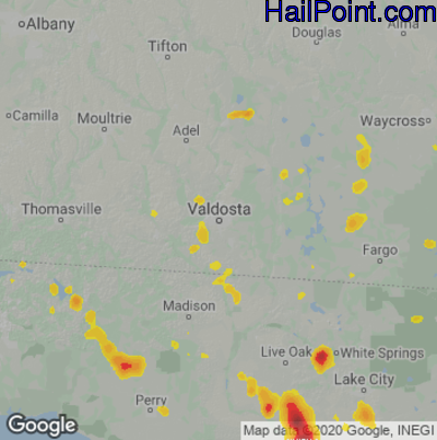 Hail Map for Valdosta, GA Region on May 30, 2022