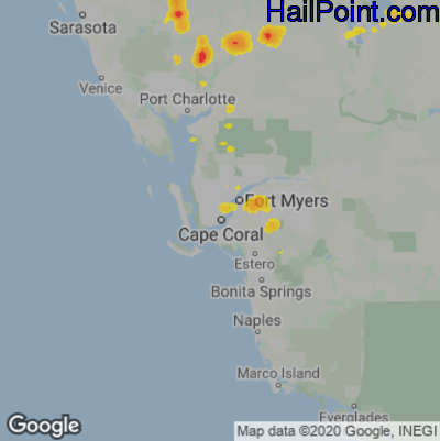 Hail Map for Cape Coral, FL Region on May 30, 2022