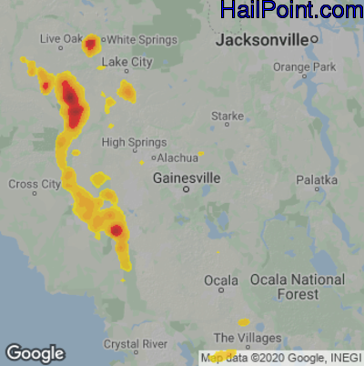 Hail Map for Gainesville, FL Region on May 30, 2022