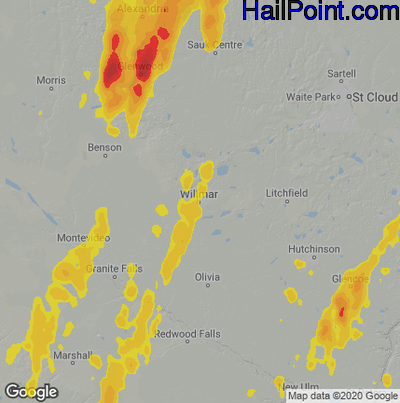 Hail Map for Willmar, MN Region on May 30, 2022 