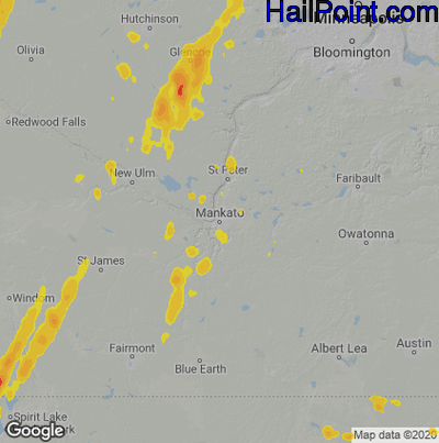 Hail Map for Mankato, MN Region on May 30, 2022