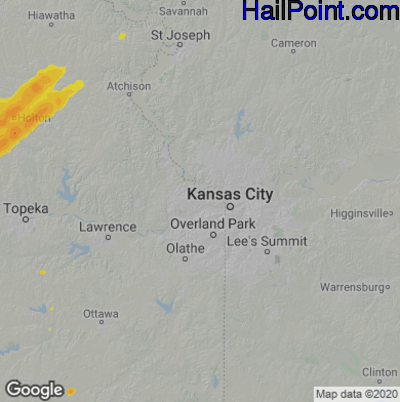 Hail Map for Kansas City, KS Region on May 30, 2022