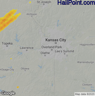 Hail Map for Shawnee, KS Region on May 30, 2022