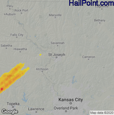 Hail Map for St. Joseph, MO Region on May 30, 2022