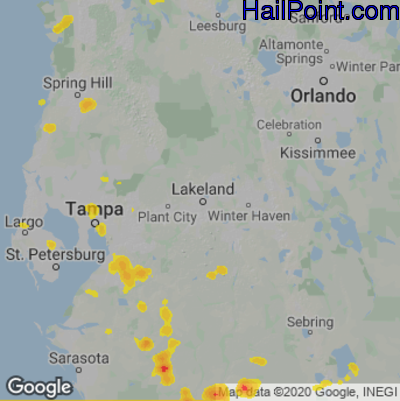 Hail Map for Lakeland, FL Region on May 30, 2022