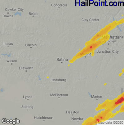 Hail Map for Salina, KS Region on May 30, 2022