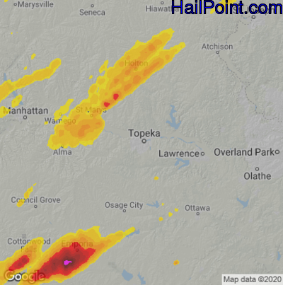 Hail Map for Topeka, KS Region on May 30, 2022