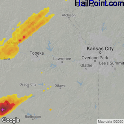 Hail Map for Lawerence, KS Region on May 30, 2022