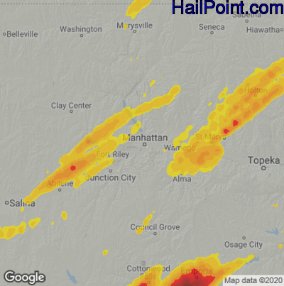 Hail Map for Mahhattan, KS Region on May 30, 2022