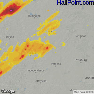 Hail Map for Chanute, KS Region on May 30, 2022