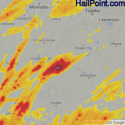 Hail Map for Emporia, KS Region on May 30, 2022 