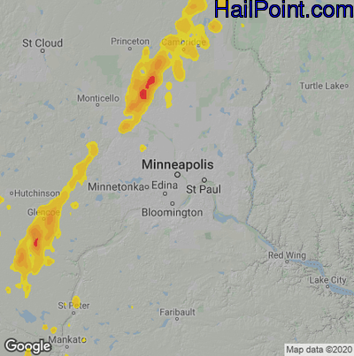 Hail Map for Minneapolis, MN Region on May 30, 2022
